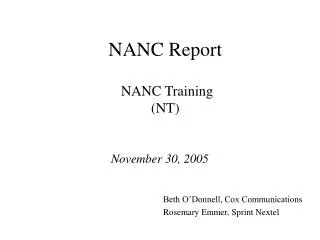 NANC Report NANC Training (NT)