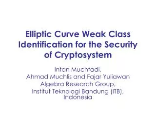 Elliptic Curve Weak Class Identification for the Security of Cryptosystem
