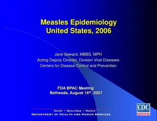 Measles Epidemiology United States, 2006