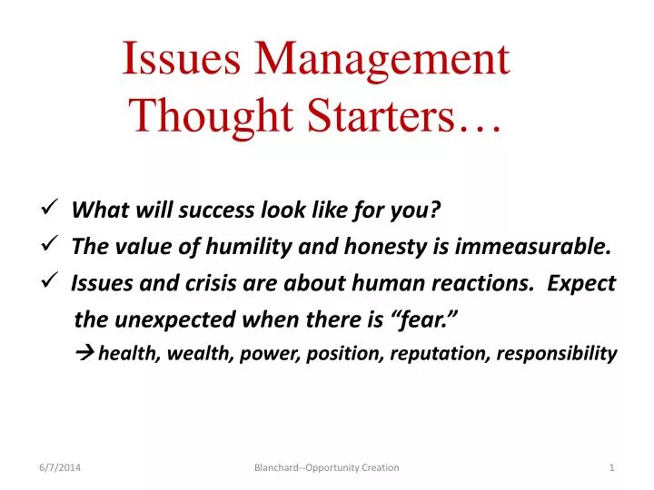 issues management thought starters