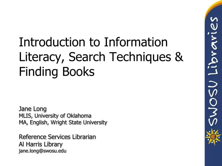 introduction to information literacy search techniques finding books