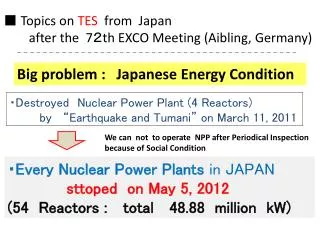 ? Topics on TES from Japan after the 7 ? th EXCO Meeting ( Aibling, Germany )