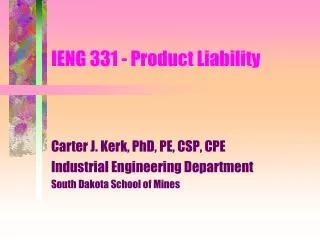 IENG 331 - Product Liability