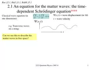 2.1 An equation for the matter waves: the time-dependent Schr ?dinger equation ***