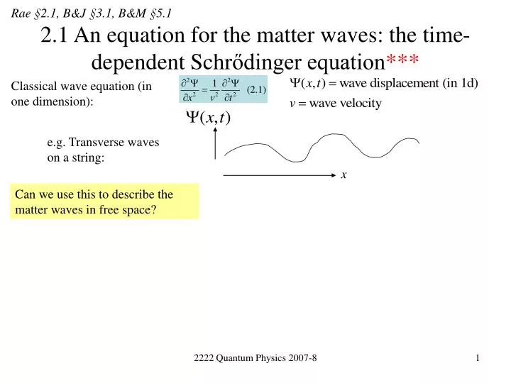 2 1 an equation for the matter waves the time dependent schr dinger equation