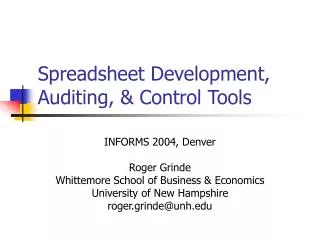 Spreadsheet Development, Auditing, &amp; Control Tools