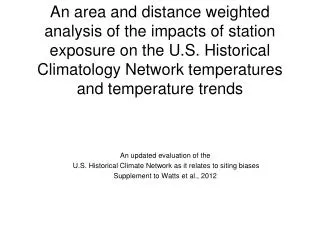 An updated evaluation of the U.S. Historical Climate Network as it relates to siting biases Supplement to Watts et al.,