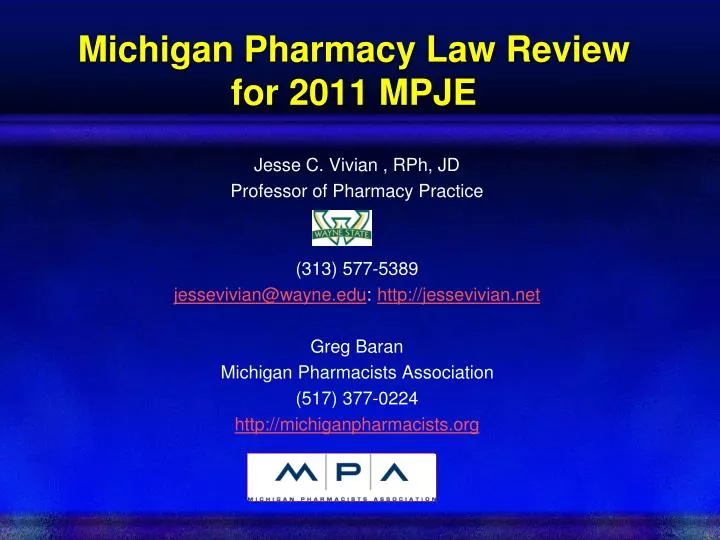 michigan pharmacy law review for 2011 mpje