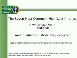 The Seven Most Common, High Cost Injuries in Washington State 1998-2002