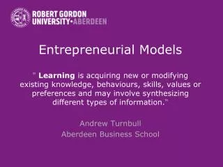 Entrepreneurial Models