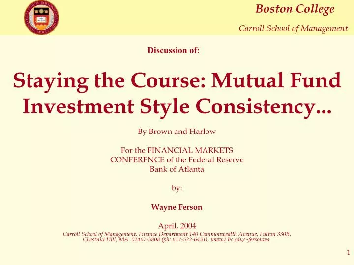 staying the course mutual fund investment style consistency
