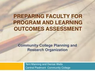 Preparing Faculty for program and Learning Outcomes Assessment