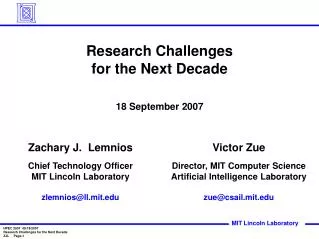 Research Challenges for the Next Decade
