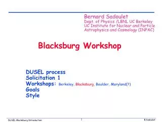 Blacksburg Workshop