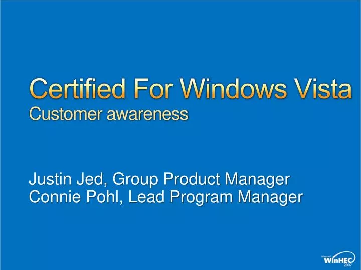 certified for windows vista customer awareness
