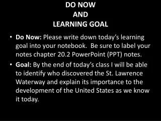 DO NOW AND LEARNING GOAL