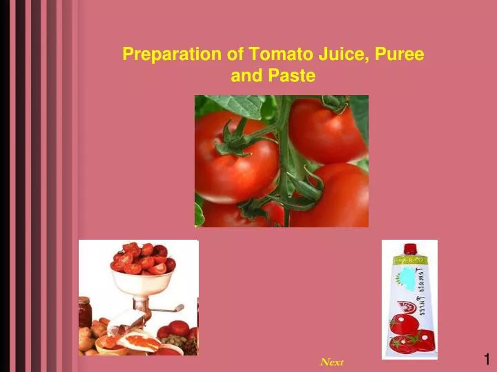 preparation of tomato juice puree and paste