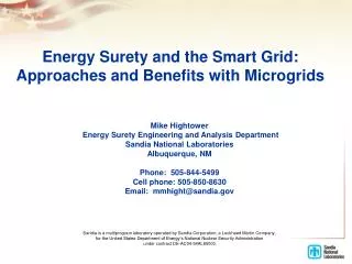 Energy Surety and the Smart Grid: Approaches and Benefits with Microgrids