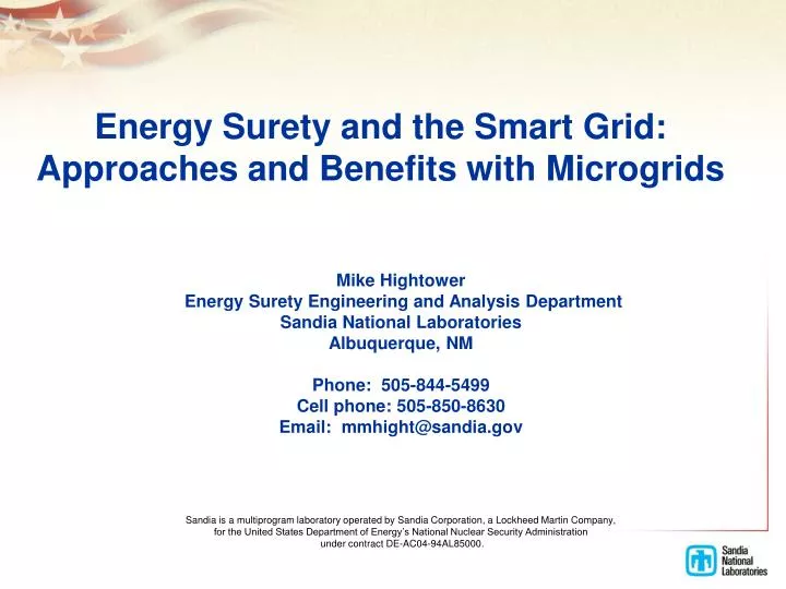 energy surety and the smart grid approaches and benefits with microgrids