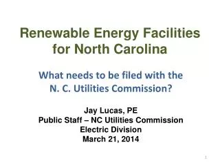Renewable Energy Facilities for North Carolina