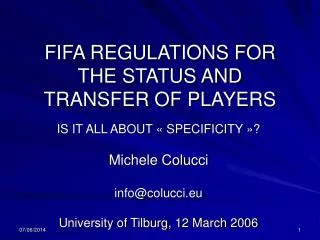 FIFA REGULATIONS FOR THE STATUS AND TRANSFER OF PLAYERS