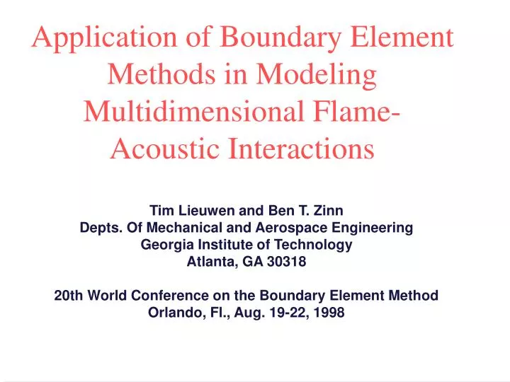 application of boundary element methods in modeling multidimensional flame acoustic interactions