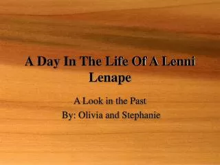 A Day In The Life Of A Lenni Lenape