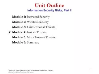 Unit Outline Information Security Risks, Part II