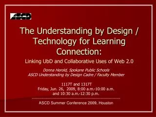 The Understanding by Design / Technology for Learning Connection: