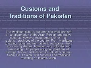 Customs and Traditions of Pakistan