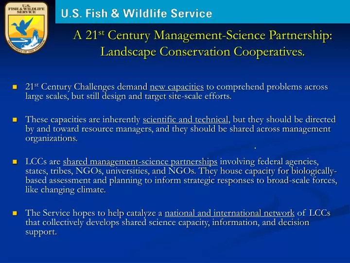 a 21 st century management science partnership landscape conservation cooperatives