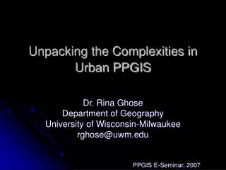 Unpacking the Complexities in Urban PPGIS