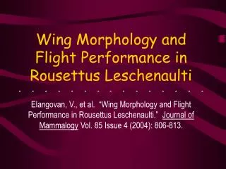 Wing Morphology and Flight Performance in Rousettus Leschenaulti