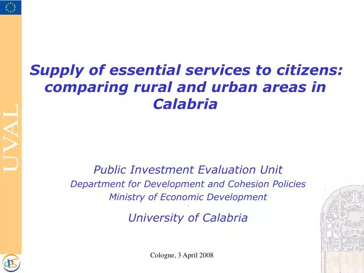supply of essential services to citizens comparing rural and urban areas in calabria