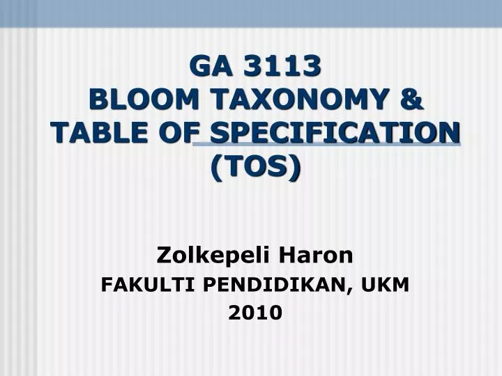ga 3113 bloom taxonomy table of specification tos