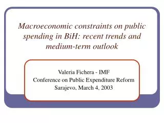 Macroeconomic constraints on public spending in BiH: recent trends and medium-term outlook