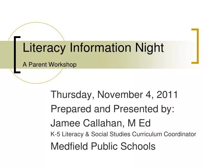literacy information night a parent workshop