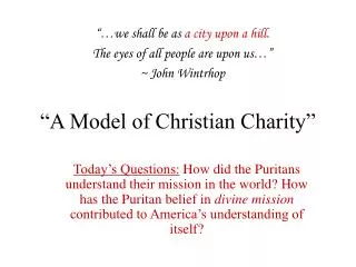 “A Model of Christian Charity”