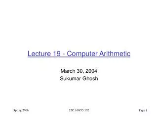 Lecture 19 - Computer Arithmetic