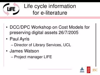 Life cycle information for e-literature