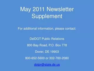 May 2011 Newsletter Supplement