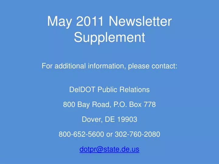 may 2011 newsletter supplement