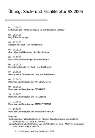 Übung: Sach- und Fachliteratur SS 2005