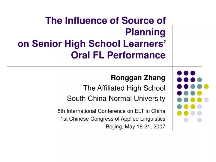 the influence of source of planning on senior high school learners oral fl performance
