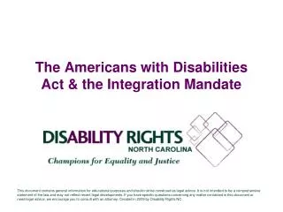 The Americans with Disabilities Act &amp; the Integration Mandate