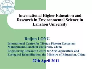 International Higher Education and Research in Environmental Science in Lanzhou University