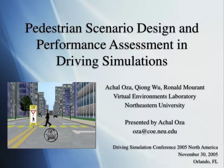 pedestrian scenario design and performance assessment in driving simulations