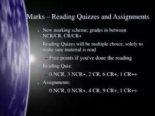 Marks – Reading Quizzes and Assignments