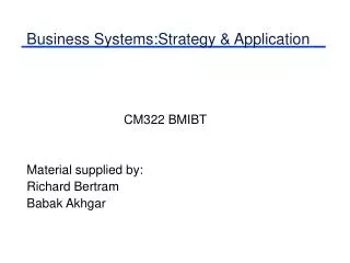 Business Systems:Strategy &amp; Application
