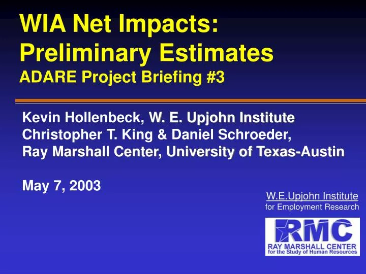 wia net impacts preliminary estimates adare project briefing 3